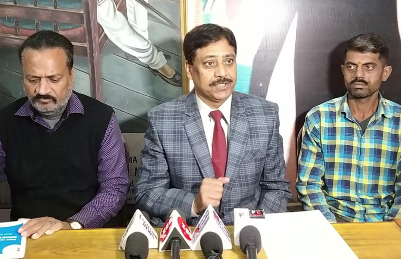 State unit president of All India Confederation of SC, ST, OBC Organisations RK Kalsotra addressing press conference in Jammu on Saturday. -Excelsior/ Rakesh State unit president of All India Confederation of SC, ST, OBC Organisations RK Kalsotra addressing press conference in Jammu on Saturday. -Excelsior/ Rakesh