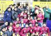 Winners of Football Leagues posing along with dignitaries and officials at TRC in Srinagar.