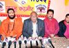 VHP President, Leela Karan Sharma at a press conference at Jammu on Wednesday. -Excelsior/Rakesh