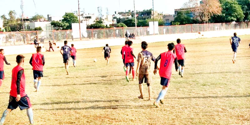 Players during Football match at Jammu on Thursday. Players during Football match at Jammu on Thursday.