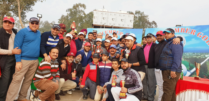 Winners of Golf Cup and dignitaries posing for group photograph at Jammu on Sunday. Winners of Golf Cup and dignitaries posing for group photograph at Jammu on Sunday.