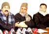 Newly elected Panchs and Sarpanchs addressing press conference in Srinagar on Friday. -Excelsior/Shakeel