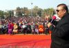 BJP leader and former MLA, Chander Prakash Ganga addressing a public gathering at Vijaypur on Sunday.