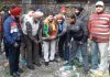 Rajesh Gupta launching construction work of lane in ward number 19 on Monday.