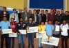 Top ten winners of Senior National Chess Championship and dignitaries posing for group photograph at Jammu on Tuesday. — Excelsior/Rakesh