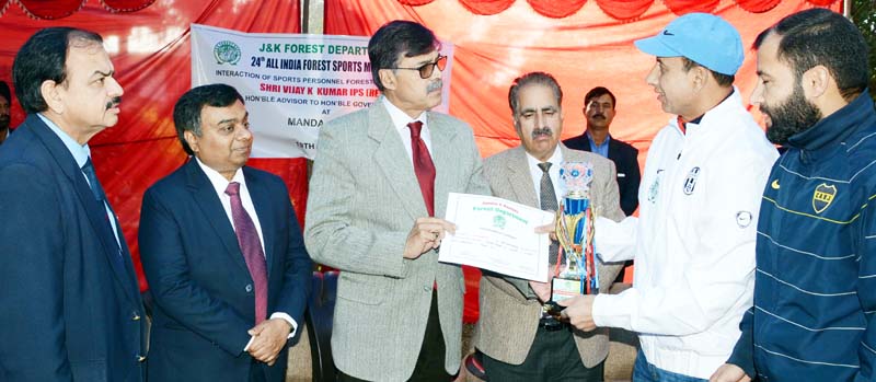 Advisor Vijay Kumar honouring sportspersons of Forest Department in Jammu. Advisor Vijay Kumar honouring sportspersons of Forest Department in Jammu.
