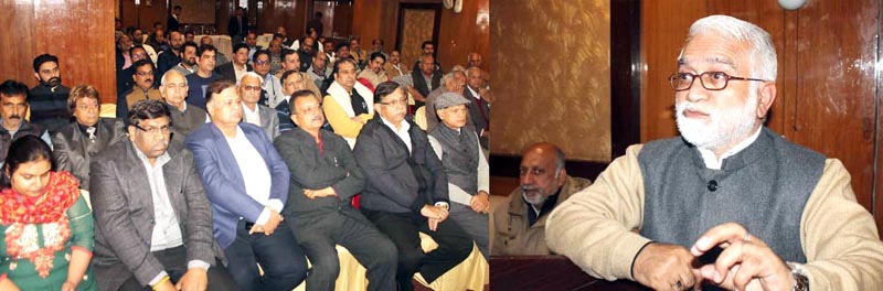 RSS leader Parshotam Dadeechi addressing a meeting at Jammu on Friday. RSS leader Parshotam Dadeechi addressing a meeting at Jammu on Friday.