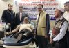 A donor donating blood at a camp in Jammu on Tuesday.