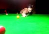 Cueist Nikhil Kapahi in action during Senior Billiards Championship at Billiards Hall, MA Stadium in Jammu.