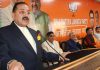 Union Minister, Dr Jitendra Singh addressing a function of BJP at Jammu on Sunday.