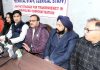 PEECC Convenor Sachin Tickoo and others at a joint press conference in Jammu on Monday. -Excelsior/Rakesh