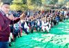 Senior Cong leader, Sham Lal Sharma addressing public meeting at Godhan in Akhnoor on Tuesday.