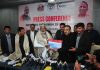 UP Minister, Swatantra Dev Singh during a press conference at Jammu.