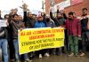 Contractual lecturers protesting in Srinagar on Thursday. -Excelsior/Shakeel