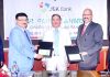 Officers of J&K Bank and BPCL exchanging copies of MoU on Monday.