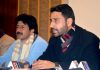 Municipal Councillors during a press conference at Srinagar on Sunday. — Excelsior/Shakeel