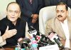 Union Finance Minister Arun Jaitley, flanked by Minister In-Charge Department of Pensions Dr Jitendra Singh, briefing the media at New Delhi on Monday.