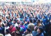 PHE daily wagers taking out large protest rally at B C Road in Jammu on Monday. -Excelsior/ Rakesh