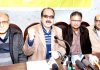 PK leaders at a press conference at Jammu on Sunday. -Excelsior/Rakesh