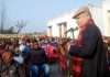 Former DyCM, Tara Chand addressing Congress workers’ meeting in Khour on Sunday.