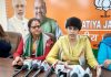 BJP Mahila Morcha president, Rajni Sethi along with other leaders at a press conference at Jammu on Tuesday.