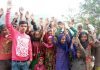 Residents of Choki and Katwalt villages during a protest at Choki in Udhampur district.