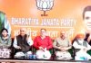 BJP leaders during a meeting at Jammu on Thursday.