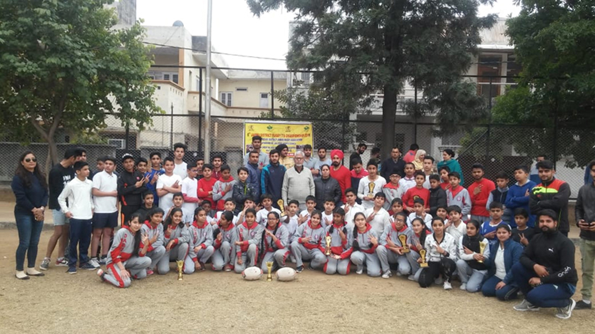 Participants of Jammu District Rugby 7’s C’ship posing for a group photograph in Jammu. Participants of Jammu District Rugby 7’s C’ship posing for a group photograph in Jammu.
