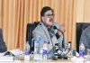 Advisors K Vijay Kumar & Kewal Kumar Sharma along with Chief Secretary BVR Subrahmanyam at a meeting at Kishtwar on Thursday.