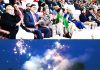 Governor Satya Pal Malik and others witnessing fireworks on conclusion of Beating Retreat Ceremony on Tuesday.