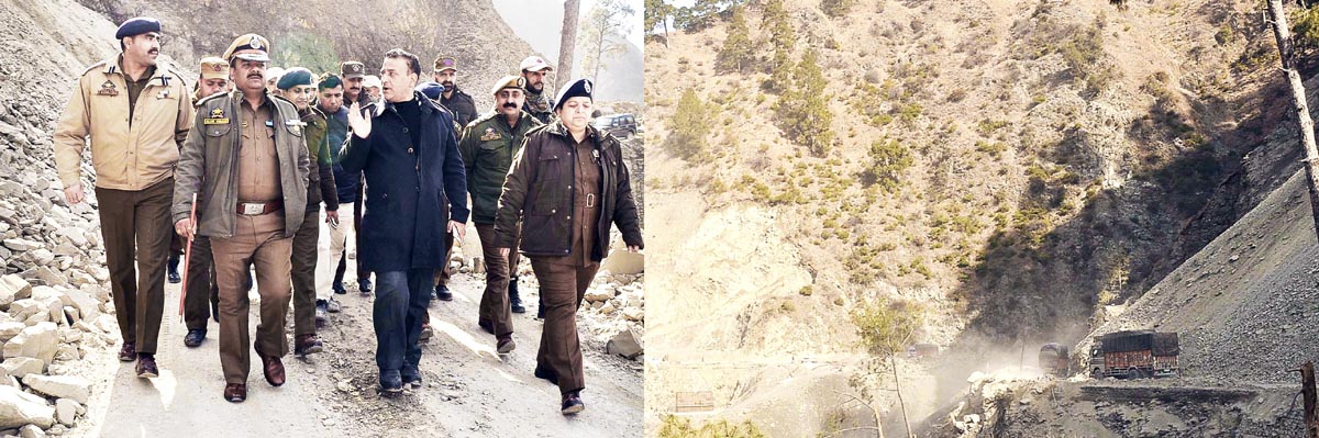 IGP Traffic, Alok Kumar inspecting NH at Ramban on Tuesday. IGP Traffic, Alok Kumar inspecting NH at Ramban on Tuesday.
