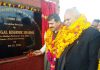 MP Jugal Kishore Sharma laying foundation stone of Sai-Phagla bridge over Aik nallah in Suchetgarh constituency on Tuesday.