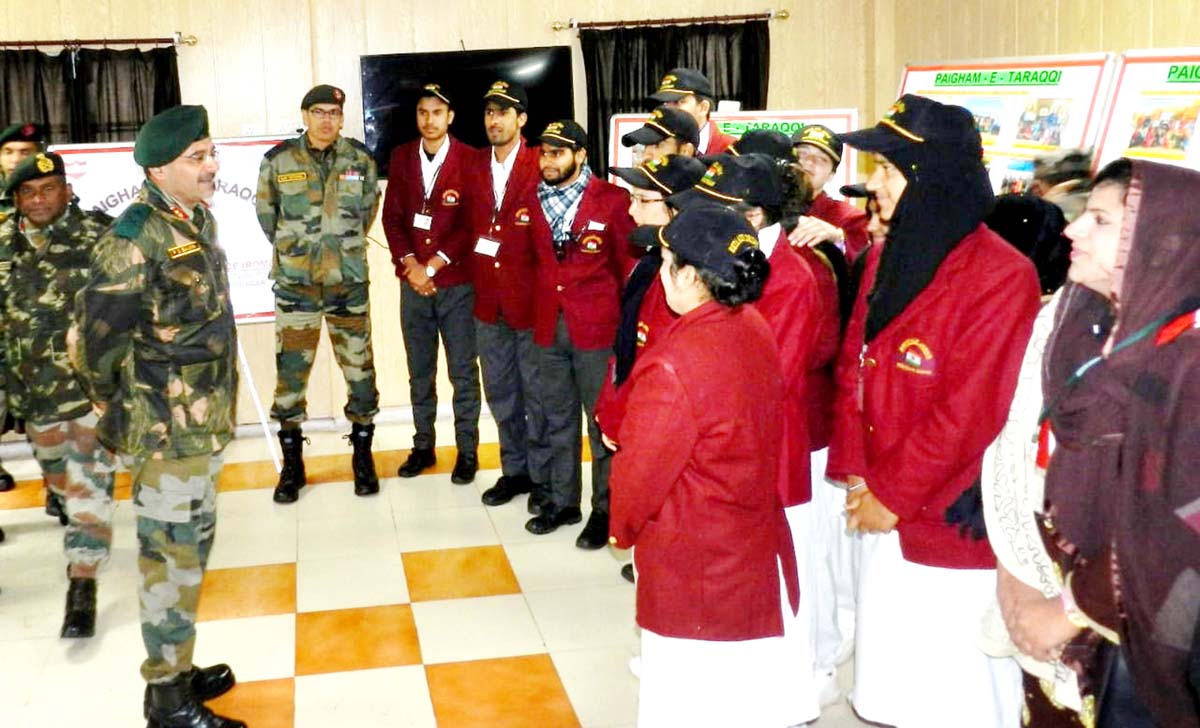 A senior Army officer interacting with students during the flagged in ceremony of capacity building tour in Poonch district. A senior Army officer interacting with students during the flagged in ceremony of capacity building tour in Poonch district.