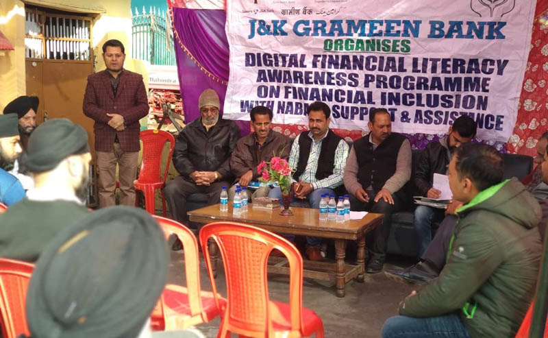 Officers of J&K Grameen Bank during a Financial Literacy Programme in Kathua on Wednesday. Officers of J&K Grameen Bank during a Financial Literacy Programme in Kathua on Wednesday.