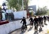 Cyclists being flagged in by Lt Gen Paramjit Singh at Nagrota in Jammu on Monday.