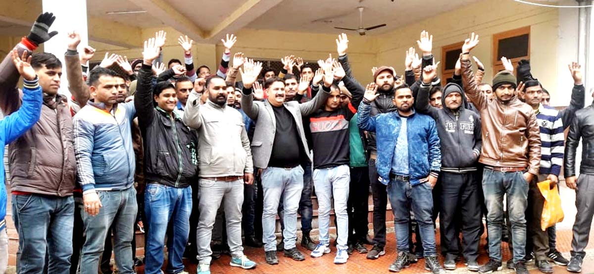 People protesting at DC office Samba on Monday. -Excelsior/Gautam People protesting at DC office Samba on Monday. -Excelsior/Gautam