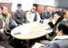 Governor Satya Pal Malik posing along with football players during an exhibition match at BSF ground, Paloura in Jammu. -Excelsior/Rakesh