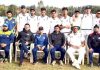 Cricket players during match at Jammu on Wednesday.