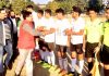 Dignitaries interacting with footballers during 12th Christmas Gold Cup Football Tournament at GGM Sciecne College ground on Thursday.