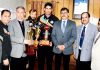 Advisor Vijay Kumar honouring J&K Forest team players and officials in Jammu.