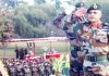 Two senior Army officers paying homage to martyrs at Tiger war memorial in Jammu on Tuesday.
