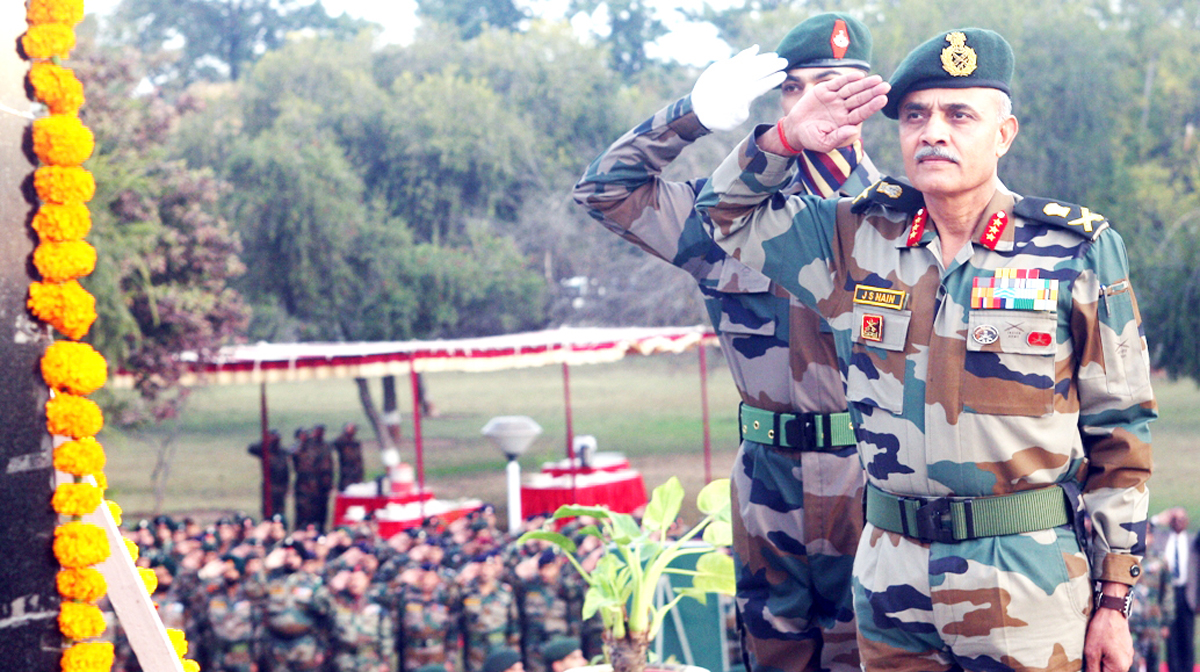 Two senior Army officers paying homage to martyrs at Tiger war memorial in Jammu on Tuesday. Two senior Army officers paying homage to martyrs at Tiger war memorial in Jammu on Tuesday.