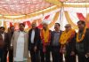 PCC president G A Mir and other senior Congress leaders at a public meeting in Raipur - Domana on Thursday.