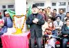 Senior PDP leader and former DyCM Muzaffar Baig addressing party function in Jammu on Monday. -Excelsior/Rakesh