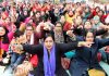 NHM employees staging protest at Exhibition Ground in Jammu. —Excelsior/Rakesh