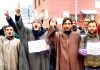 Baramulla aspirants during a protest demonstration in Srinagar on Monday. -Excelsior/Shakeel