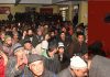 Former CM and National Conference vice president Omar Abdullah addressing party workers at Khanyar on Wednesday.