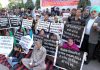 PoK DPs holding demonstration at Bakshi Nagar in Jammu. -Excelsior/Rakesh