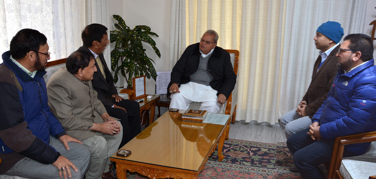 Governor Satya Pal Malik meeting a delegation led by Qamar Ali Akhoon on Wednesday. Governor Satya Pal Malik meeting a delegation led by Qamar Ali Akhoon on Wednesday.