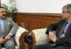 Indian Ambassador-designate to Mayanmar, Saurabh Kumar calling on Union Minister Dr Jitendra Singh, at New Delhi on Friday.